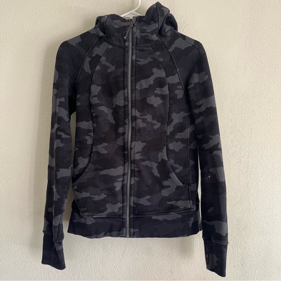 Lululemon Black Camo Scuba Hoodie Zip Jacket Size 8 - Picture 1 of 15